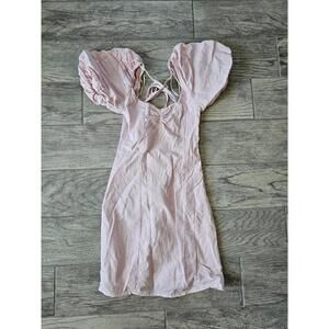 Women's Divided H&M Dress Fitted Puff Sleeves Open Back Size X Small Pink XS